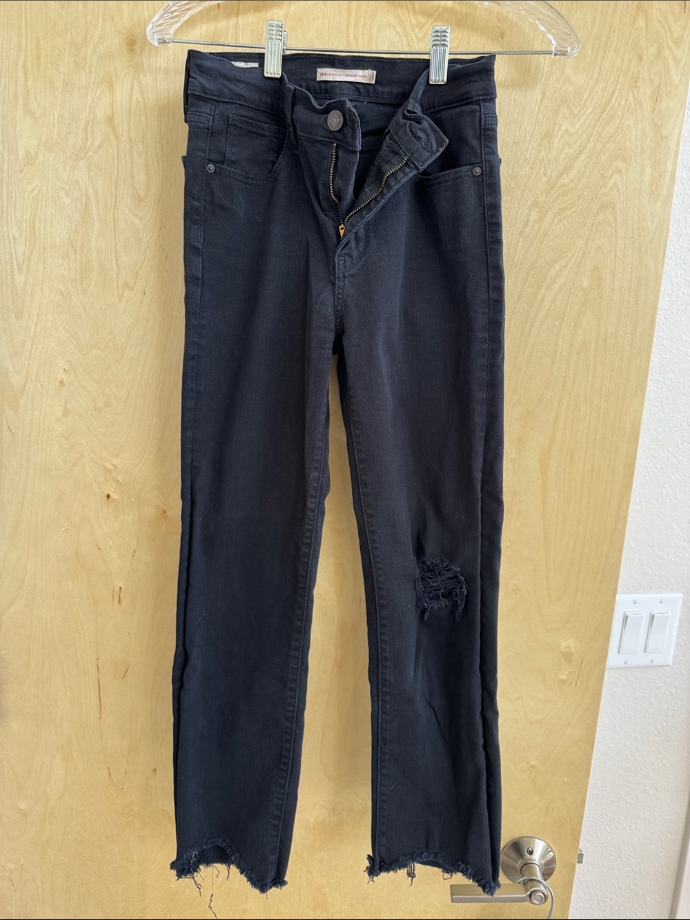 Levi’s Premium 724 Distressed High Rise Straight Cropped Jeans
